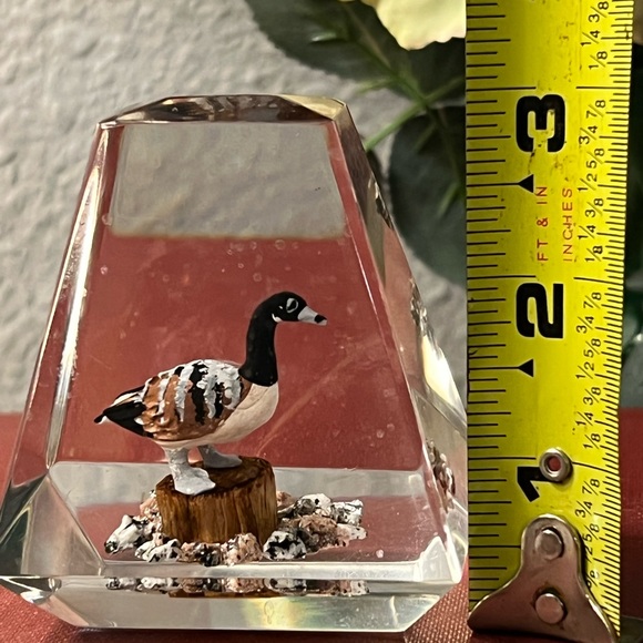 Clear Lucite Hand Carved Wood Rouge Duck MCM DESK Paper Weight Made in Canada - Picture 10 of 10